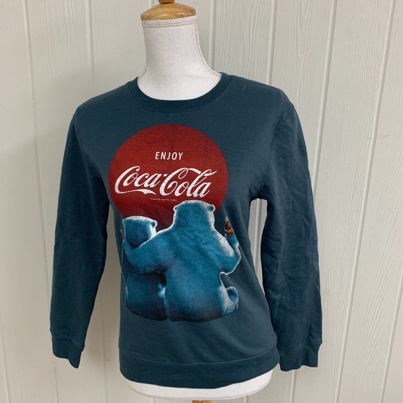 Coca-Cola Sz Extra Small Blue Sweatshirt Women's Fifth Sun Hugging Polar Bears - Picture 1 of 3